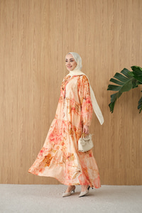 Soft Çiçek Desen Elbise Somon