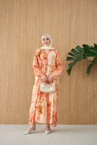 Soft Çiçek Desen Elbise Somon