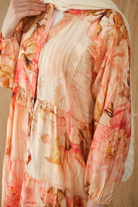 Soft Çiçek Desen Elbise Somon