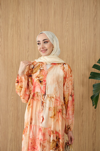 Soft Çiçek Desen Elbise Somon