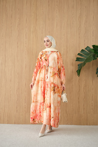 Soft Çiçek Desen Elbise Somon