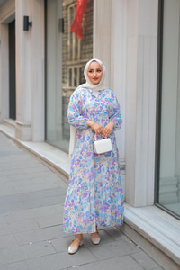 Soft Çicek Desenli Elbise Lila