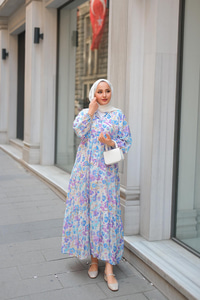 Soft Çicek Desenli Elbise Lila