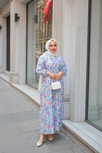 Soft Çicek Desenli Elbise Lila