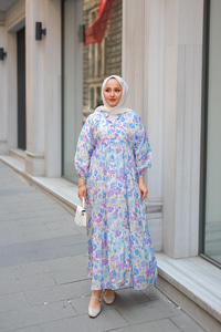 Soft Çicek Desenli Elbise Lila