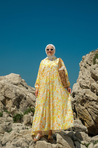 Soft Çicek Desenli Elbise Sarı