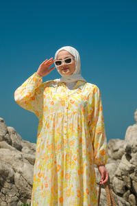 Soft Çicek Desenli Elbise Sarı