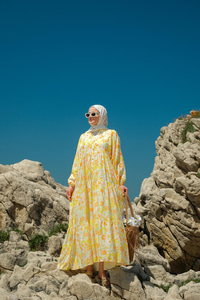 Soft Çicek Desenli Elbise Sarı