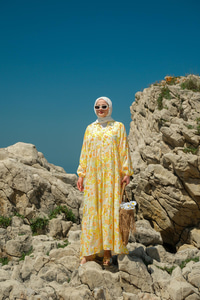 Soft Çicek Desenli Elbise Sarı