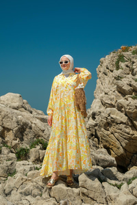 Soft Çicek Desenli Elbise Sarı