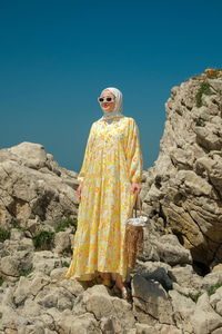 Soft Çicek Desenli Elbise Sarı