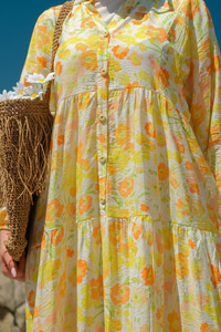 Soft Çicek Desenli Elbise Sarı