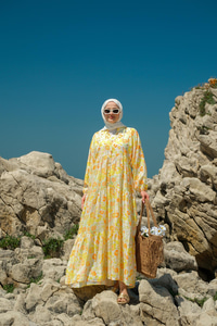 Soft Çicek Desenli Elbise Sarı