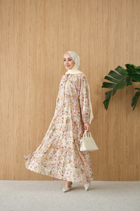 Soft Lale Desen Elbise Yeşil