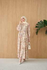 Soft Lale Desen Elbise Yeşil