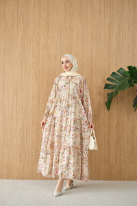 Soft Lale Desen Elbise Yeşil