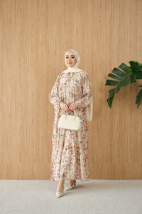 Soft Lale Desen Elbise Yeşil