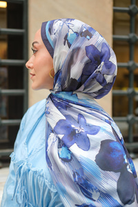 Soyut Çicek Desen Soft Şal Lacivert