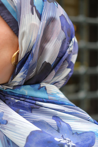 Soyut Çicek Desen Soft Şal Lacivert