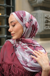 Soyut Çicek Desen Soft Şal Pudra