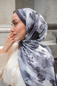 Soyut Çicek Desen Soft Şal Siyah