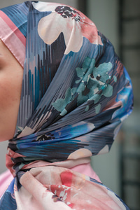 Soyut Çicek Desen Soft Şal Somon