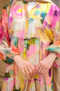 Soyut Desen Elbise Sarı