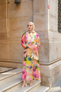 Soyut Desen Elbise Sarı