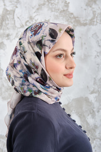 Soyut Pastel Desen Eşarp Bej