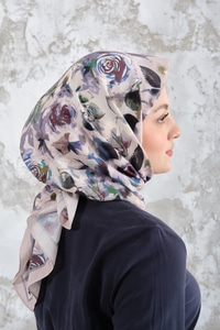 Soyut Pastel Desen Eşarp Bej