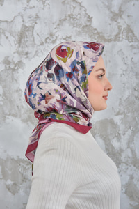 Soyut Pastel Desen Eşarp Bordo