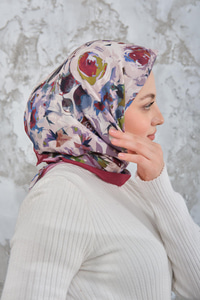 Soyut Pastel Desen Eşarp Bordo