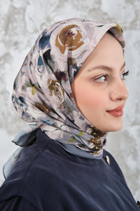 Soyut Pastel Desen Eşarp Küf Yeşil