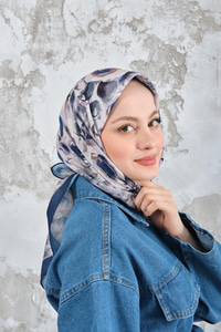 Soyut Pastel Desen Eşarp Lacivert