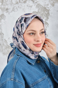 Soyut Pastel Desen Eşarp Lacivert