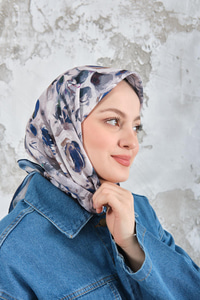 Soyut Pastel Desen Eşarp Lacivert