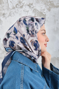 Soyut Pastel Desen Eşarp Lacivert