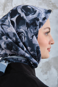 Soyut Pastel Desen Eşarp Siyah