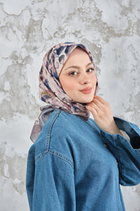 Soyut Pastel Desen Eşarp Vizon