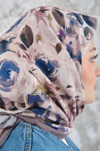 Soyut Pastel Desen Eşarp Vizon