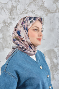 Soyut Pastel Desen Eşarp Vizon