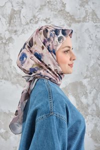 Soyut Pastel Desen Eşarp Vizon