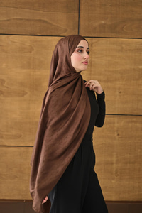 Su Yolu Desen Jakar Şal Kahverengi