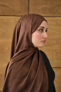 Su Yolu Desen Jakar Şal Kahverengi