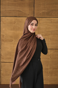 Su Yolu Desen Jakar Şal Kahverengi