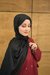 Su Yolu Desen Jakar Şal Siyah