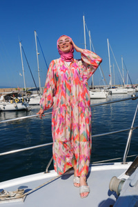 Sulu Boya Desen Elbise  Turuncu