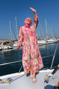 Sulu Boya Desen Elbise  Turuncu