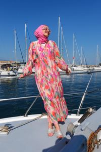 Sulu Boya Desen Elbise  Turuncu