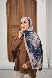 Sulu Boya Desenli Şal Bej